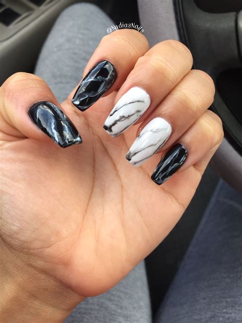 coffin black and white nail designs|simple acrylic coffin nails.